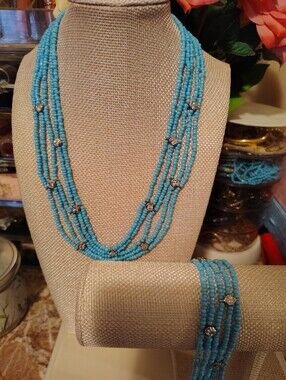 Suzanne Somers Vintage Simulated Turquoise Beaded Necklace And Bracelet Set